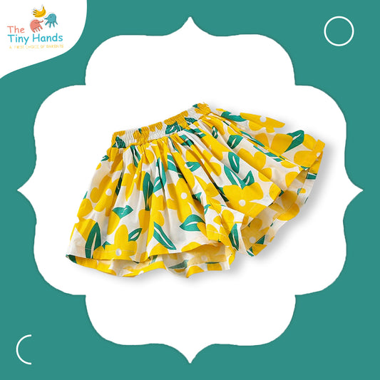 Yellow Floral Flared Shorts
