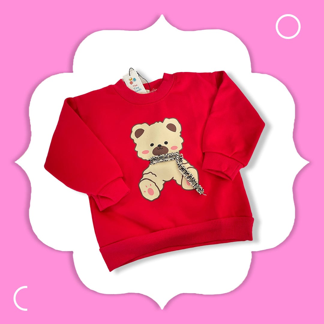 Cute Red Teddy Bear Printed Fleece Sweatshirt
