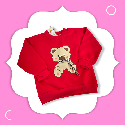 Cute Red Teddy Bear Printed Sweatshirt