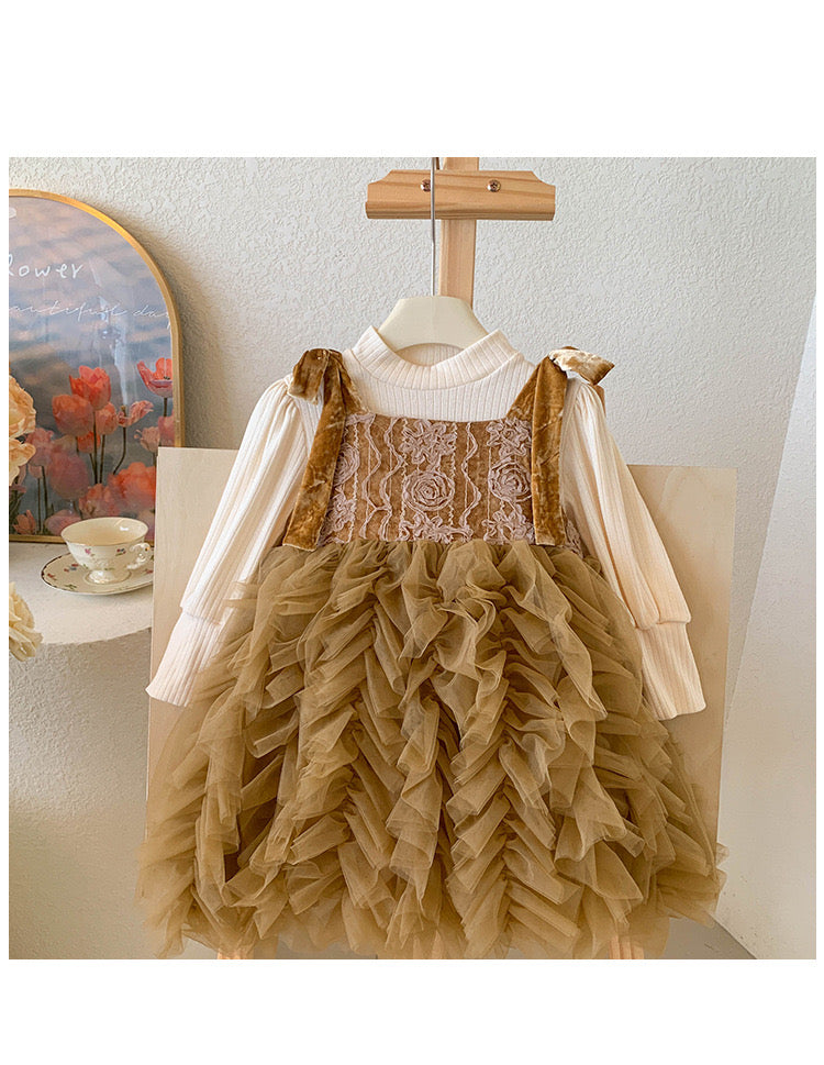 Brown Frill Birthday Dress with Velvet – The Tiny Hands Clothing
