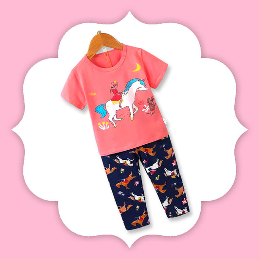 Navy Blue and Pink Unicorn Themed Night Suit